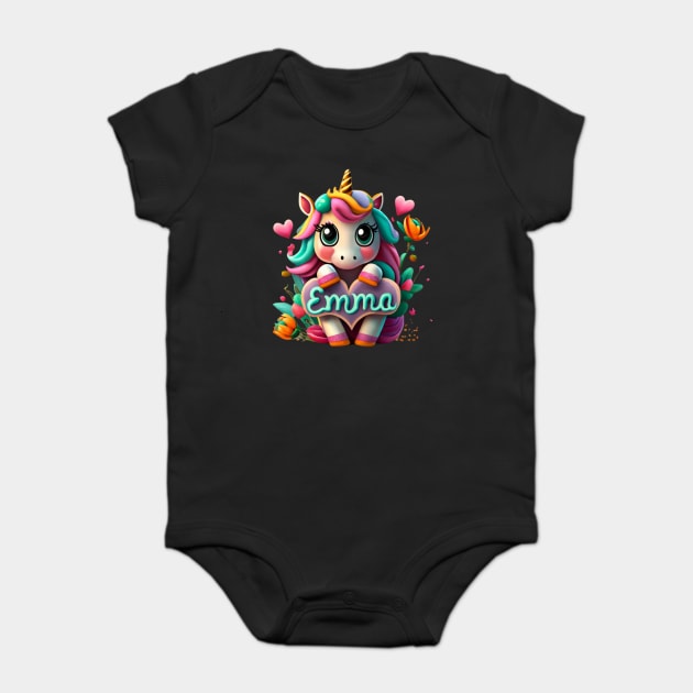 Personalized Name Emma with Unicorn Baby Bodysuit by Jo Palmer